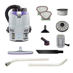 ProTeam 107775 GoFit 3 Cordless 4Ah, 3 qt. Commercial Backpack Vacuum w/ Xover Multi-Surface Two-Piece Wand Tool Kit