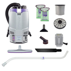 ProTeam 107786 GoFit 6 Cordless 8Ah, 6 qt. Commercial Backpack Vacuum w/ Xover Multi-Surface Telescoping Wand Tool Kit