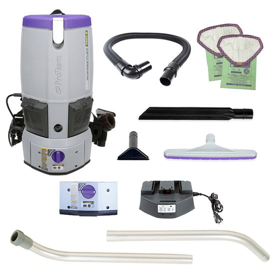 ProTeam 107650 GoFree Flex Pro II, 12Ah, 6 qt., Aspiradora de Mochila Inalámbrica con Kit de Herramientas Xover Multisuperficie de Varilla de Dos Piezas