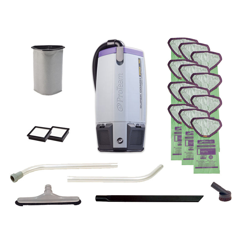 ProTeam Super Coach Pro 10 10 qt. Backpack Vacuum with Xover Multi-Surface Wand Tool Kit 107304