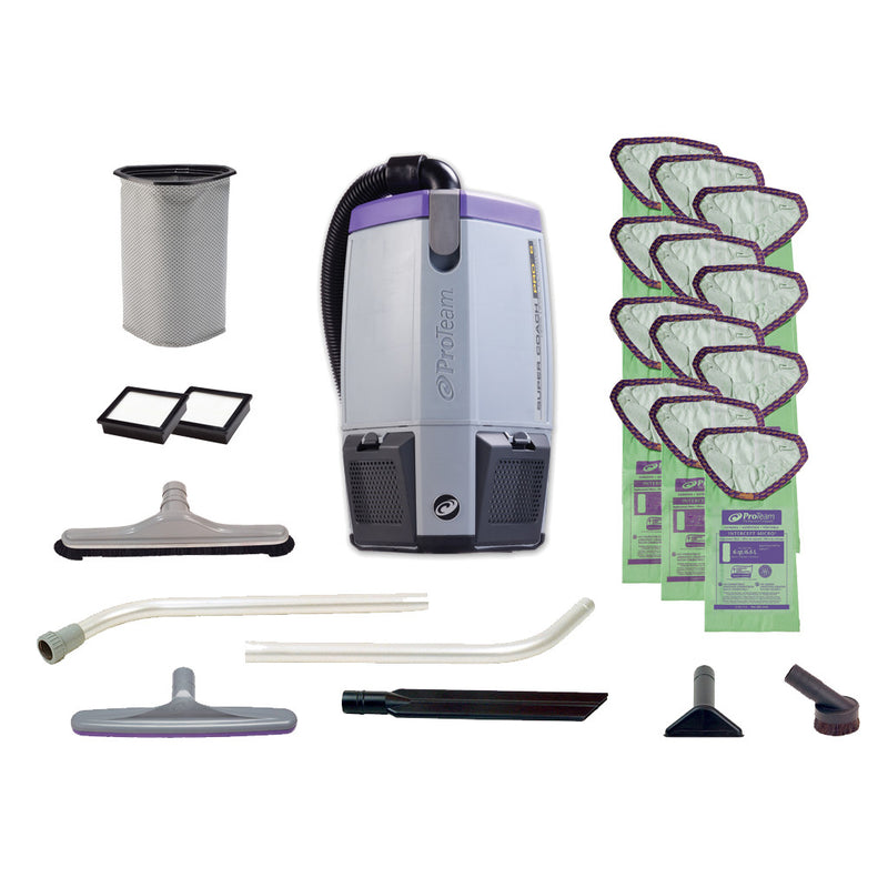 ProTeam 107308 Super Coach Pro 6 W/ HEPA Media Backpack Vacuum w/ 107098 Tool Kit